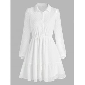 

Half Button Swiss Dot Chiffon Dress, White