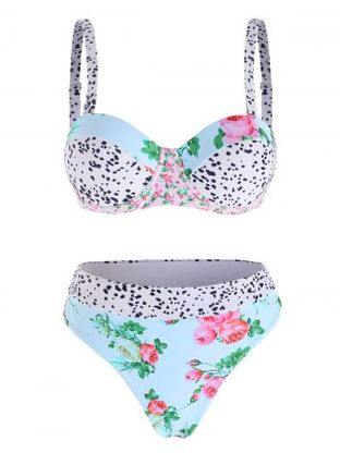 Floral Dalmatian Dot Push Up High Leg Bikini Swimwear