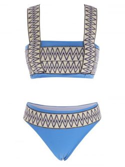 Maillot de Bain Bikini Coloré Zigzagué Brodé - LIGHT BLUE - XL