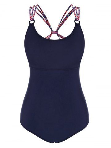 Striped Strap Ring One-piece Swimsuit - DEEP BLUE - M
