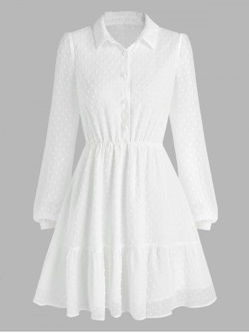 Half Button Swiss Dot Chiffon Dress - WHITE - XXL