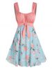 Holiday Pleated Front Knot Flower Printed Dress -  