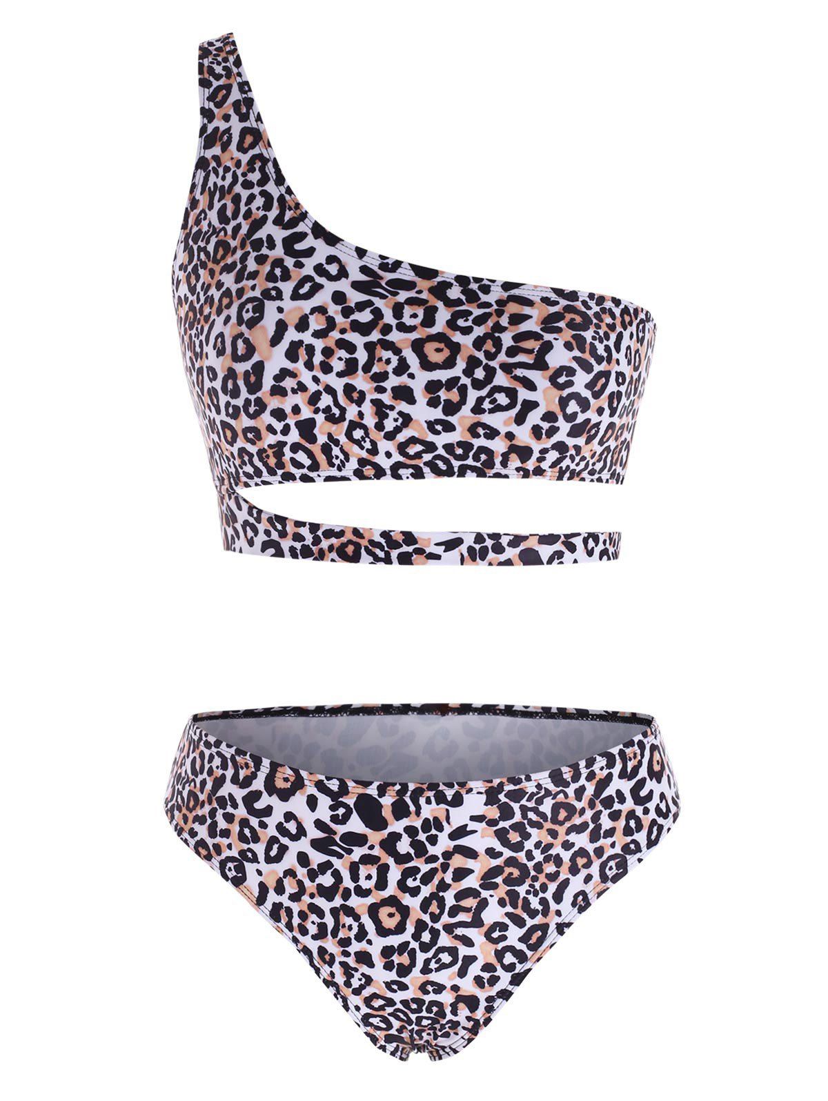 

Leopard One Shoulder Cheeky Bikini Swimwear, Multi