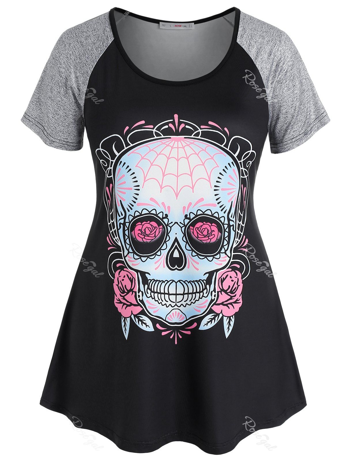 Outfit Plus Size Skull Print Raglan Sleeve Gothic Tee  