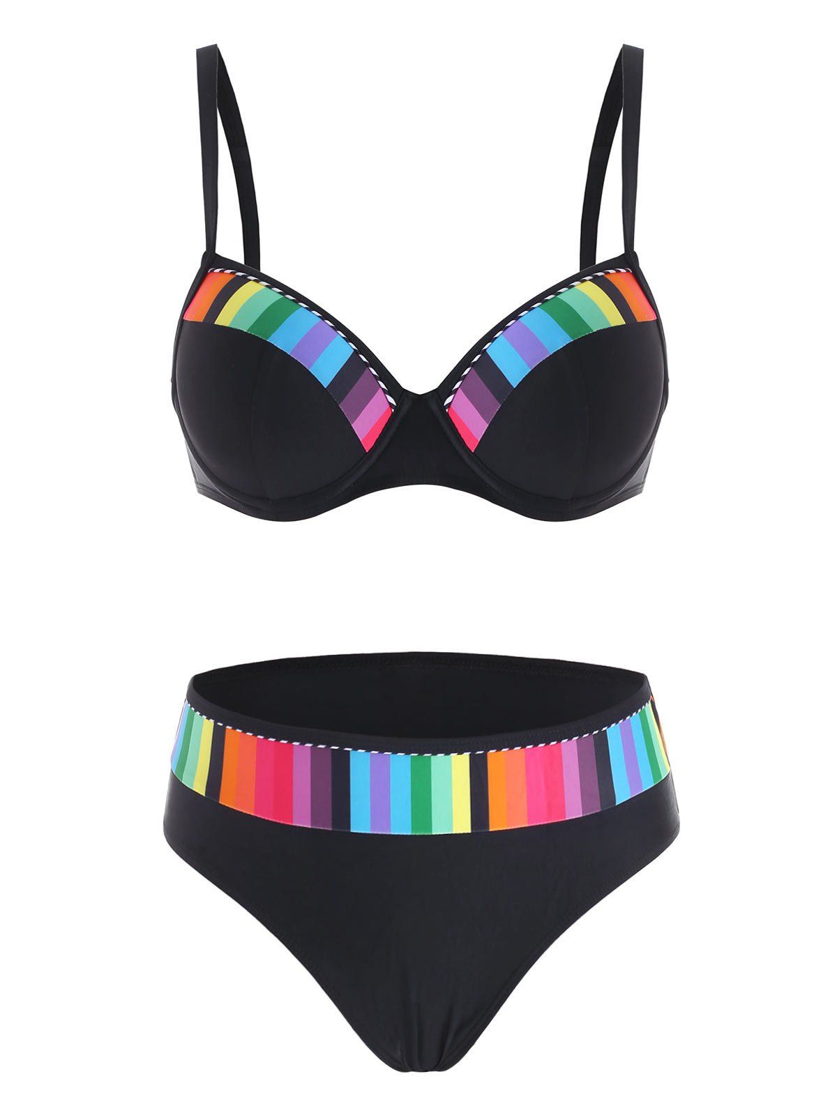 

Striped Rainbow Push Up Underwire Bikini Swimwear, Black