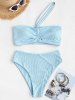 Ribbed Cinched One Shoulder Tankini Swimwear -  