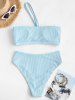 Ribbed Cinched One Shoulder Tankini Swimwear -  