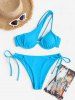 Maillot de Bain Bikini Découpé Noué à Une Epaule à Côté - Bleu S