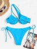 Maillot de Bain Bikini Découpé Noué à Une Epaule à Côté - Bleu S
