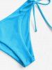 Maillot de Bain Bikini Découpé Noué à Une Epaule à Côté - Bleu S