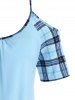 Plus Size Plaid Cold Shoulder Blouson Tunic T-shirt -  
