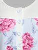 Plus Size Floral Print Half Button Henley Tee -  