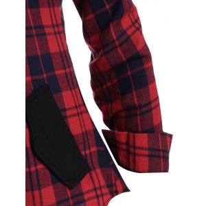 

Double Zipper Plaid Pocket Hooded Shirt Jacket, Red
