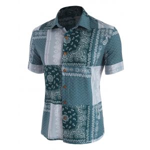 

Bandana Patchwork Button Up Shirt, Light blue