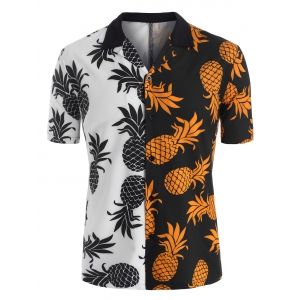 

Colorblock Pineapple Pattern Beach Shirt, Black