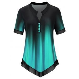 

Plus Size Ombre Tie Dye V Notch Chiffon Hem Tee, Green