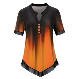 

Plus Size Ombre Tie Dye V Notch Chiffon Hem Tee, Orange