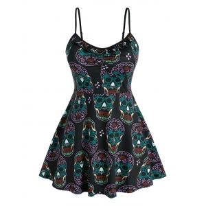 Plus Size Gothic Skull Print Cami Top, Black