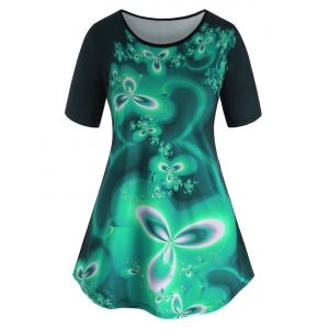 

Plus Size Flower Pattern Short Sleeve Tunic Tee, Green