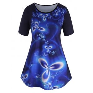 

Plus Size Flower Pattern Short Sleeve Tunic Tee, Blue