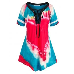 

Plus Size Tie Dye Lace Up Tunic T Shirt, Blue