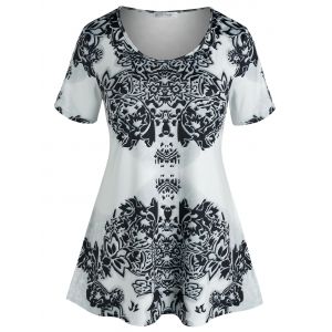 

Plus Size Casual Tribal Print Swing Tee, White
