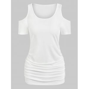 

Cold Shoulder Solid Ruched T Shirt, White