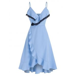 

Low Cut Ruffle High Low Dress, Light blue