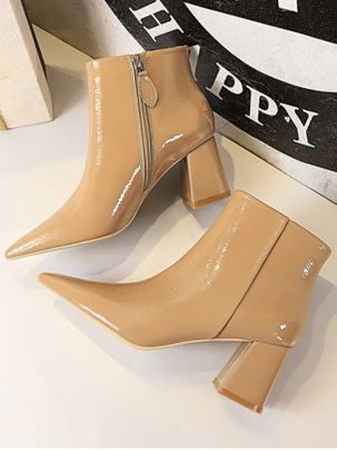 Patent Leather Chunky Heel Boots