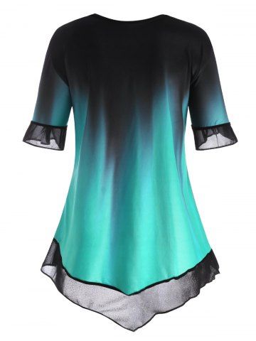 

Plus Size Ombre Tie Dye V Notch Chiffon Hem Tee, Green