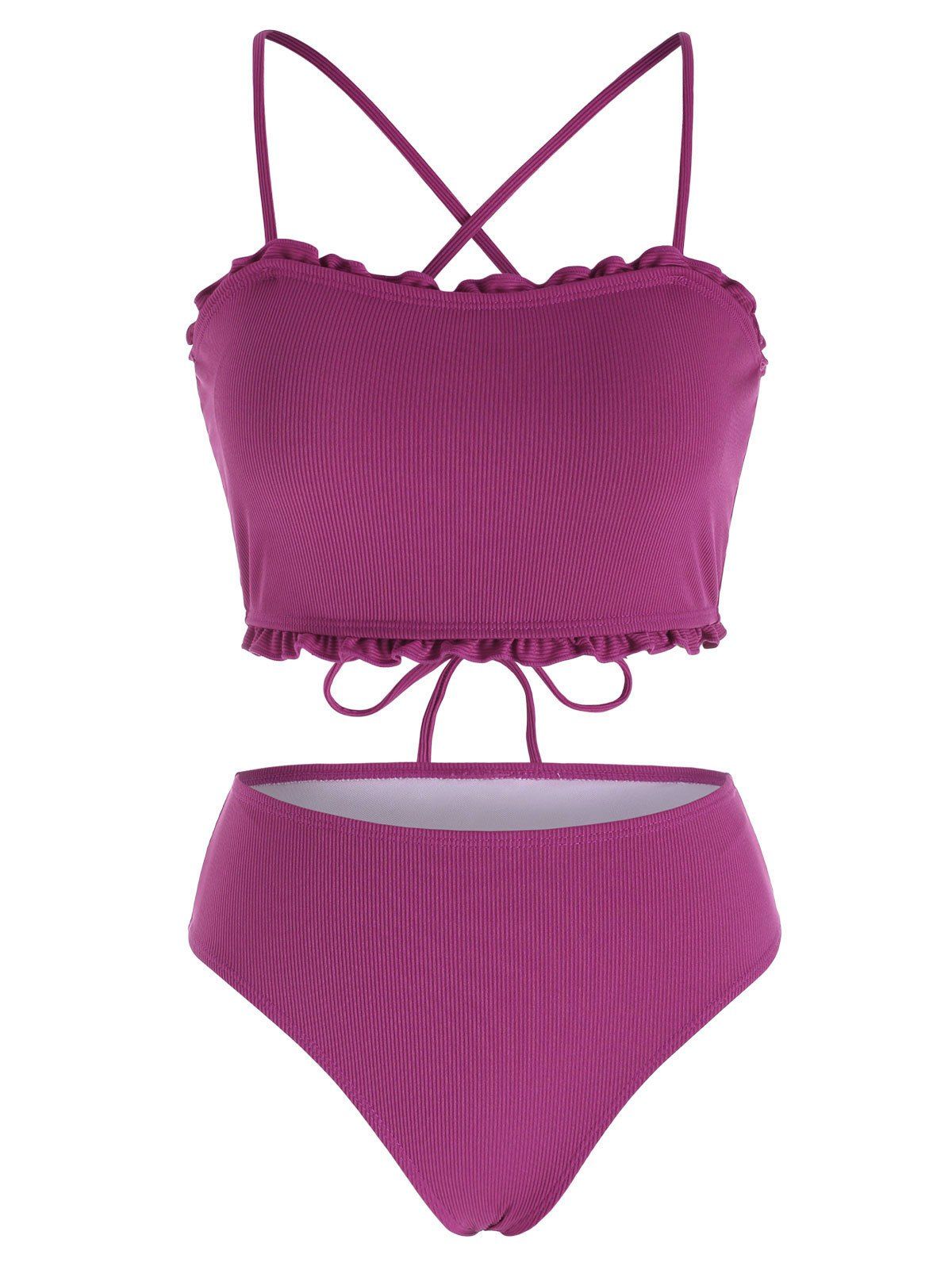 Ribbed Lettuce Lace-up Cheeky Bikini Swimwear [28% OFF] | Rosegal