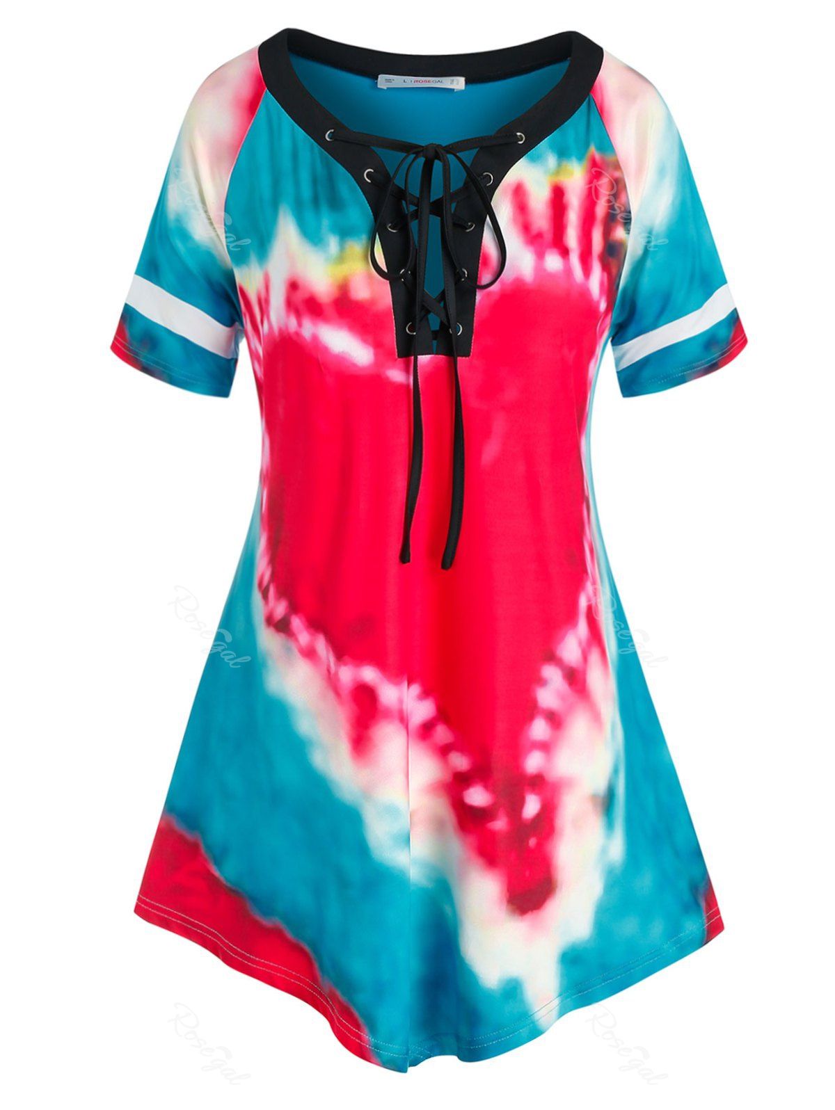 Outfits Plus Size Tie Dye Lace Up Tunic T Shirt  