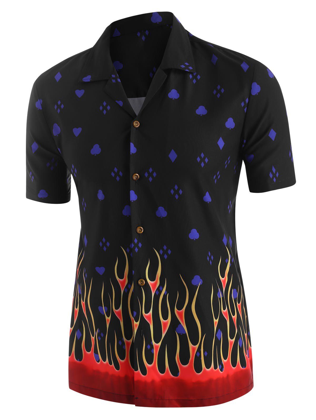 

Flame Geometric Print Short Sleeve Shirt, Black