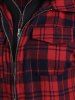Double Zipper Plaid Pocket Hooded Shirt Jacket -  