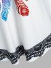 T-shirt Tunique Toile à Imprimé Araignée à Epaule Ouverte de Grande Taille - Blanc 1X