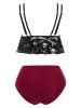 Ensemble de Tankini Matelassé à Imprimé Crâne avec Nœud Papillon - Noir XXL