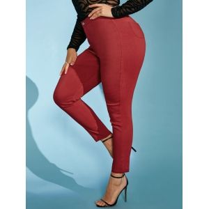 

High Waisted Colored Plus Size Skinny Pants, Red