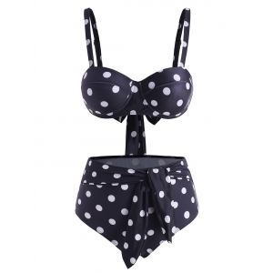 

Polka Dot Underwire Belted High Waisted Bikini Swimwear, Black