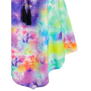 

Plus Size Tassel Tie Dye Lace Up Tank Top, Multi