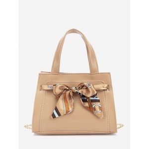 

Lizard Embossed Scarf Bowknot Tote Bag, Blanched almond