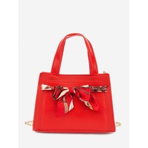 

Lizard Embossed Scarf Bowknot Tote Bag, Ruby red