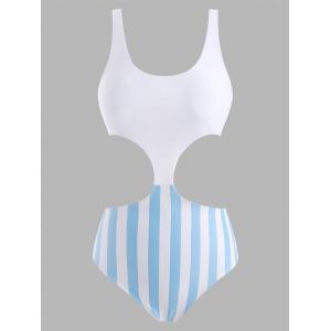 

Cutout Striped One-piece Swimsuit, White