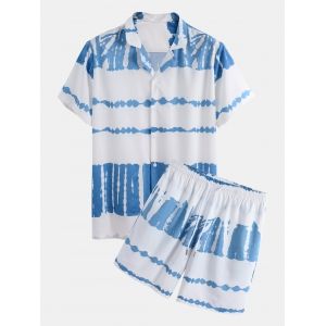 

Tie Dye Print Short Sleeve Shirt And Shorts Set, White