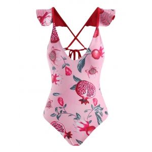 

Flower Pomegranate Criss Cross Ruffle One-piece Swimsuit, Light pink
