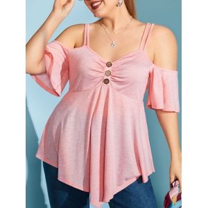 

Plus Size Cold Shoulder Empire Waist Irregular Tee, Light pink
