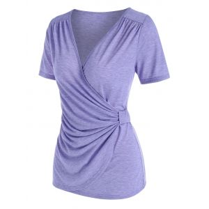 

Short Sleeve Ruched Heathered Surplice T-shirt, Light purple