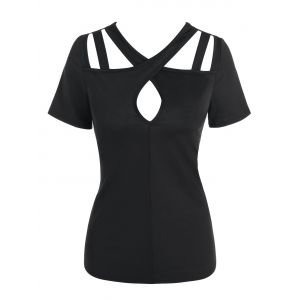 

Cut Out Short Sleeve Plain T-shirt, Black