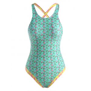 

Floral Speckled Backless Lace Up One-piece Swimsuit, Light green