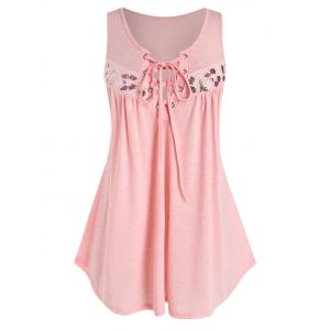 

Plus Size Lace Up Sequins Butterfly Tank Top, Light pink