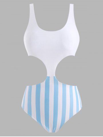 Cutout Striped One-piece Swimsuit - WHITE - XL